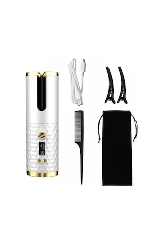 Elektrikli Tam Otomatik Saç Bigudi Kablosuz Otomatik Bukle Makinesi Beyaz