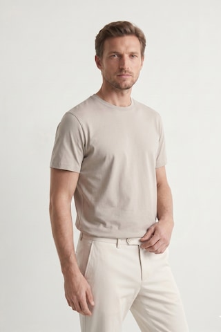 Elemge Pamuk Likra Vücuda Oturan Magic Fit Bej Erkek T-shirt Compact Penye Kısa Kol Esnek Tişört Elastan