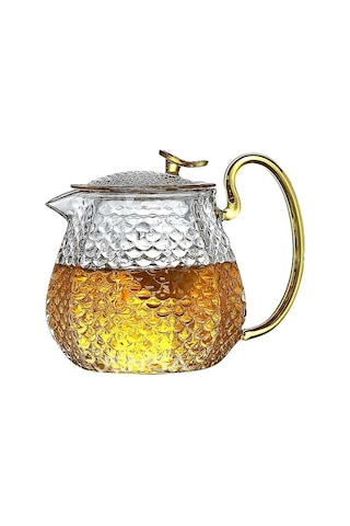 Cam Demlik 550 Ml - Dayanıklı Cam Süzgeçli Ve Altın Kulplu Çay Keyfi Diğer