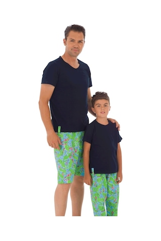 The Don Aile Lacivert-Yeşil Desenli Erkek Şort Takımı (9-14 Yaş)