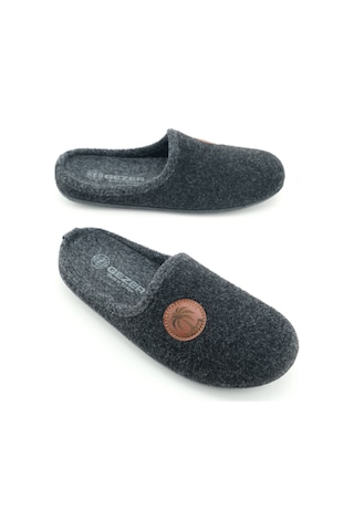 Gezer Erkek Kışlık Keçe Çıkarılabilir İç Taban Rahat Ev Bahçe Gondol Terlik Siyah