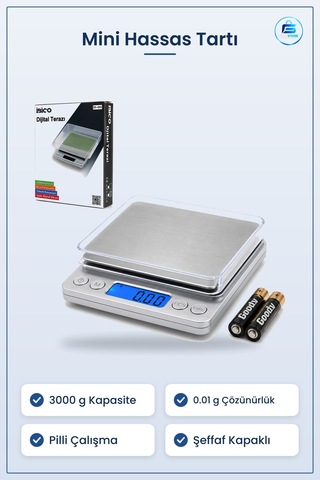 Hassas Tartı 3000g 0.01g Mini Dijital Terazi Şeffaf Kapaklı Pilli