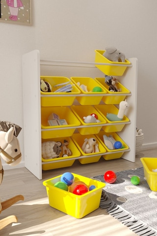 12 Sepetli Çok Amaçlı Oyuncak Dolabı Montessori Dolap Sarı
