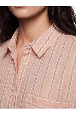 Lcw Vision Pembe Çizgili Oversize Kadın Gömlek