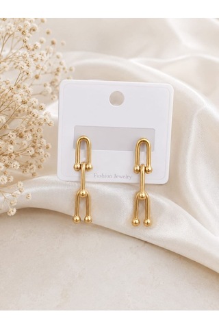 Cm Jewelry Gold Zincirli Sallantılı Çelik Küpe Altın