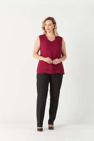 Moda Berray 3241 Yaka Fırfırlı Kolsuz Büyük Beden Şık Bluz Mürdüm Mürdüm