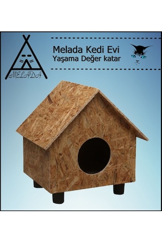 Melada Kedi Evi Dış Ortam Uygun Ahşap Kedi Evi Osb 55x40x40 Cm