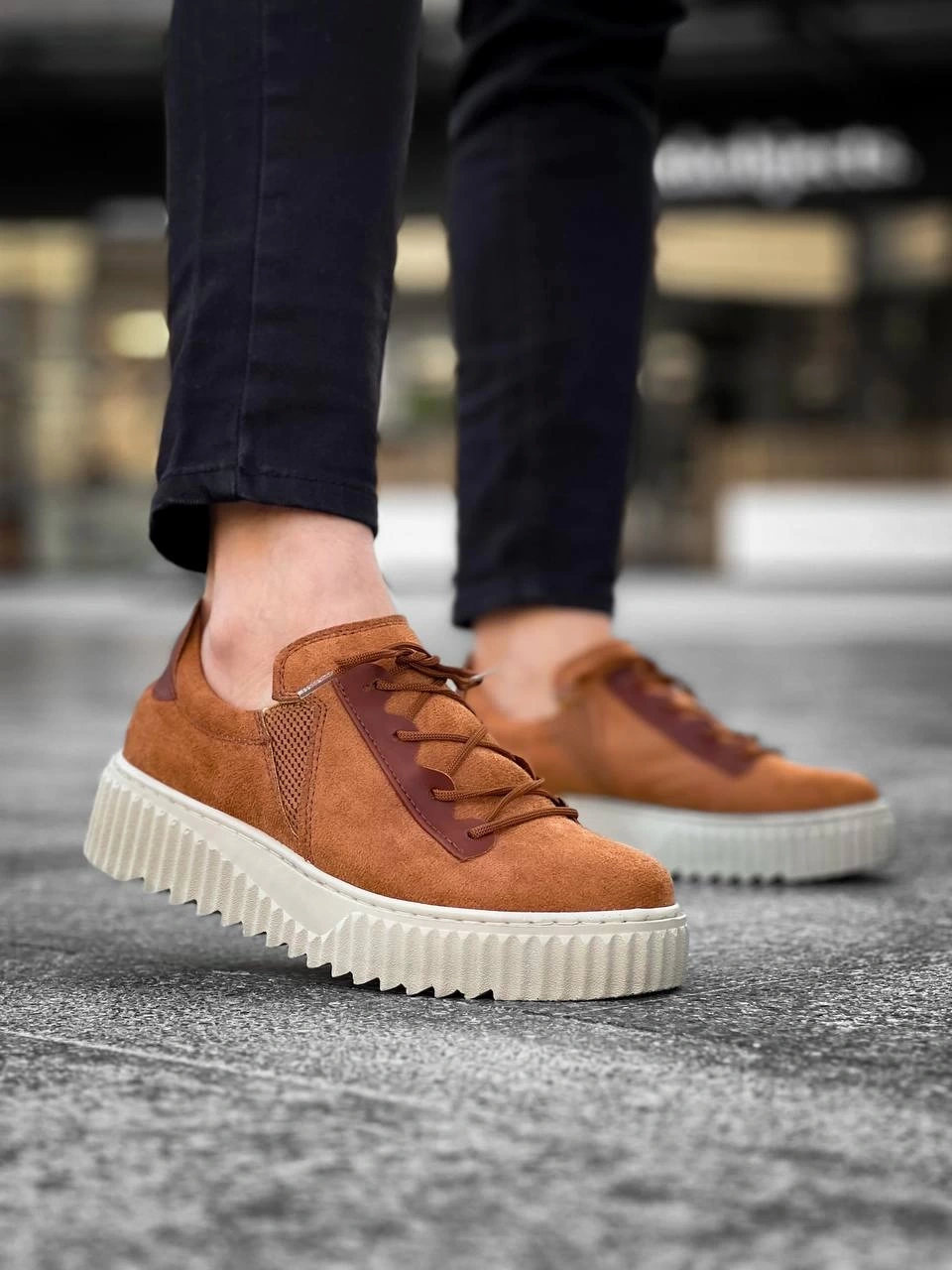 Kb-x502 Kuback Taba Süet Yüksek Bej Taban Bağcık Detaylı Lastikli Günlük Erkek Ayakkabı Beyaz