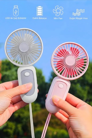 Bilek Askılı Şarjlı Taşınabilir El Fanı Mini Vantilatör Gri