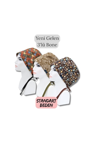 Standart Beden 3lü Paket Renkli Yelpazeler Haki Şal Akasya Çiçekler Kahverengi Cerrahi Bone Renkli