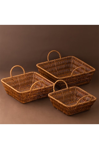 Porsima 303c 3lü Düzenleyici Kare Hasır Sepet Seti Ekmeklik Sepet