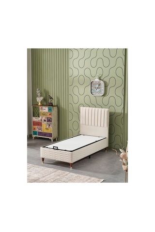 Beehanem Ezgi Sandıklı Baza + Yatak + Başlık Seti 100x200 Geniş Tek Kişilik Krem Ortopedik 3'lü 100 x 200