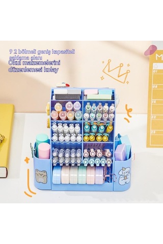 Pratik Döner Mekanizmalı Öğrenciler İçin Geniş Kapasiteli Masaüstü Organizasyon Kutusu Çok Amaçlı Kalemlik Ve Kırtasiye Depolama Çözümü Pembe