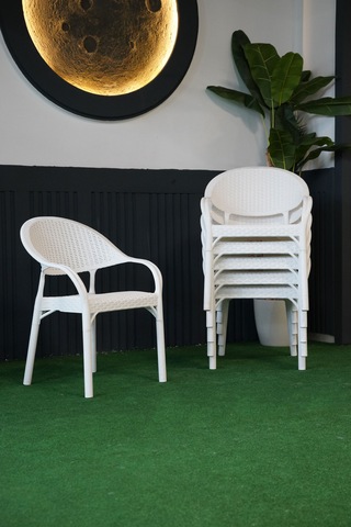 Alezy Bambu Rattan Kollu Koltuk 6 Adet Beyaz