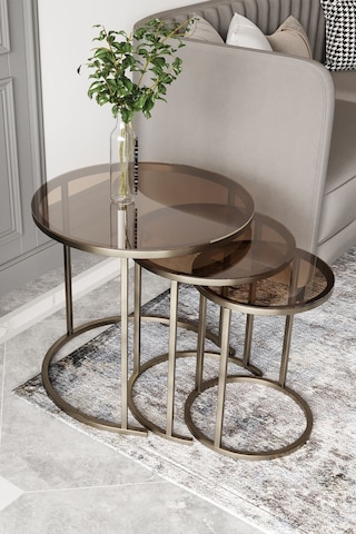 Dekoport Milas C Zigon Sehpa Prinç Eskitme Rengi Bronz Cam Eskitme