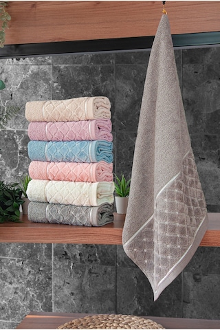 Jakarlı %100 Pamuklu 6'lı Lüks Kutulu Çeyizlik El Yüz Havlu Seti - 50x90 - 00050 Çok Renkli