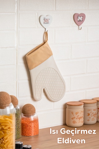Porsima 3137 Silikon Yanmaz Yapışmaz Fırın Eldiveni Krem Krem