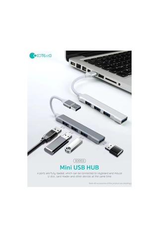 83003 4 Portlu Mini Usb Hub Çoklayıcı Çoğaltıcı - 1 Adet Usb 3.0 + 3 Adet Usb 2.0 Çok Fonksiyonlu Adaptör Laptop, Pc Ve Smart Tv Uyumlu 1x Usb 3.0 + 3x Usb 2.0 Dönüştürücü