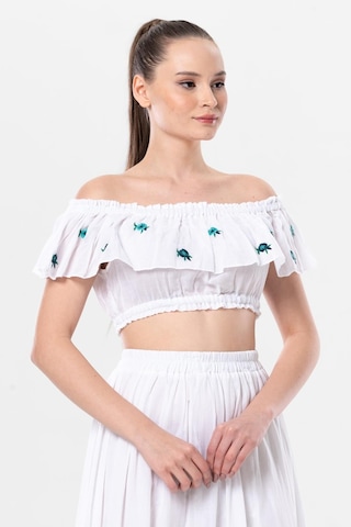 Eliş Şile Bezi Lavinya Vual Lastik Detaylı Nakışlı Yazlık Crop Bluz Beyaz Byz-beyaz Beyaz
