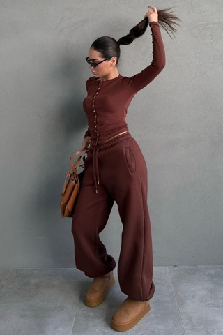 Acı Kahve Geniş Paça Rahat Kalıp Lastikli Eşofman Altı Mg2581 Acı Kahverengi