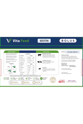 Vitafeed Biotin Tırnak Bolus 100 Gr 12 Adet Bolus