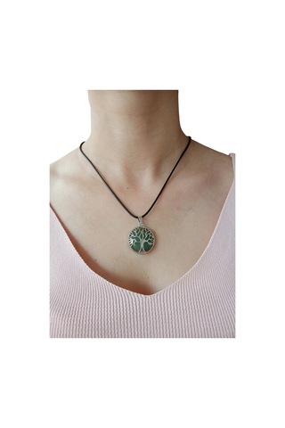 Yeşim Doğal Taşlı Hayat Ağacı Çelik Kolye - Kadın