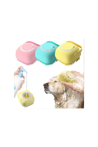 Sogud Pembe Şampuan Hazneli Kedi Köpek Yıkama Tarağı Silikon Masajlı Evcil Hayvan Yıkama Fırçası Tüy