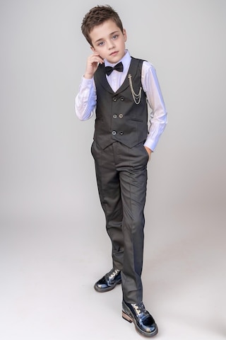 Riccotarz Erkek Çocuk Cepken Yelekli Şal Yaka Siyah Takım Elbise 10-16 Yaş Siyah