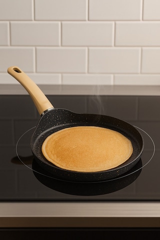 Siyah Granit Krep Tavası 24 Cm Yanmaz Yapışmaz Yüzeyli, Ergonomik Saplı Döküm Krep Tava Gri