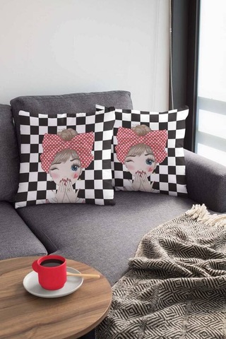 Siyah Pop Art Çift Taraflı Yastık Kırlent Kılıfı Krl111n11