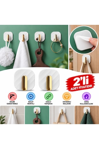 2li Yapışkanlı Retro Askılık Dolap Kapak Kulpu Beyaz Belirtilmemiş
