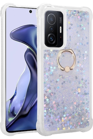 Xiaomi Uyumlu Mi 11t 5g Kılıf Zore Simli Sıvılı Yüzüklü Milce Kapak
