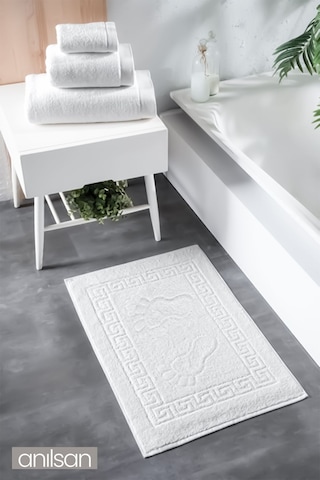 Beyaz Greek Ayak Havlusu - 50x70 Cm, 245 Gr, %100 Pamuk, Spa Ve Otel Banyo Paspası, Günlük Kullanıma Uygun Beyaz