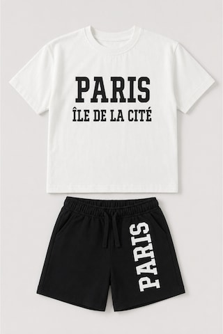 Laciel Prs Laciel Paris Erkek Çocuk Paris Baskılı Beyaz Tişört Siyah Şort Oversize 2'li Takım