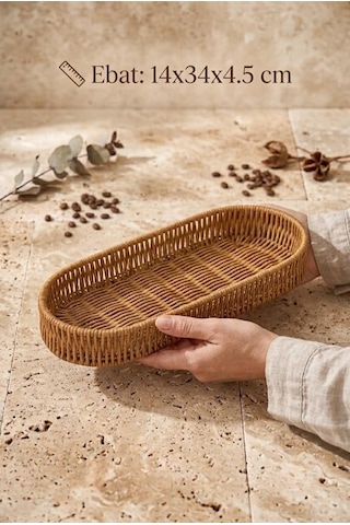 Rattan Oval Ekmek Sepeti 14x34x4.5 Cm - El Örmesi Hasır Baharatlık Ve Mutfak Organizeri Kahverengi