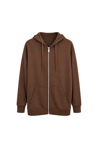 Nazzain Oys Kumaş Fermuarlı Uzun Sweatshirt Kahverengi