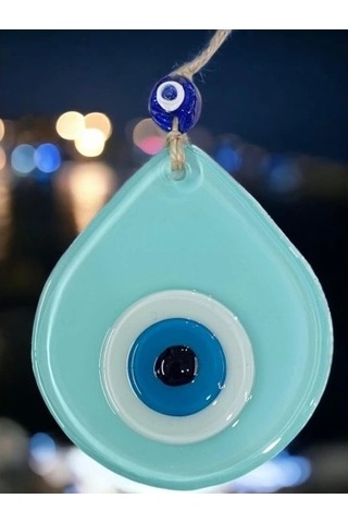 Orta Boy Turkuaz Damla Desen Nazar Boncuklu Duvar Dekoru Cam Duvar Süsü