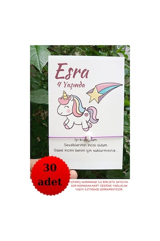30 Adet Unicorn Kartlı Mor Bileklik - Doğum Günü Hediyesi - Bebek Çok Renkli