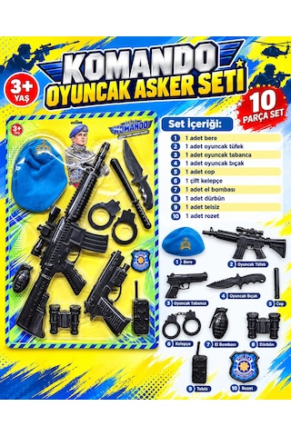 Oyuncak Komando Bordo Bere Asker Polis Seti Hedefli Dart Seti Yelekli Aksiyon Seti 10-16 Parça Mavi