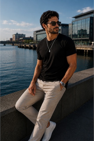 Luxıc Core Erkek Slim Fit Siyah Bisiklet Yaka Pamuk Penye Günlük Rahat Basic Tişört
