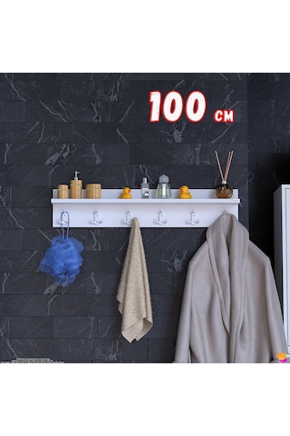 Modilayn Kedi Serisi 6 Lı Banyo Askısı Seti 96,4x18 Cm 18 Kancalı Raflı Düzenleyici Yer Tasarrufu Beyaz