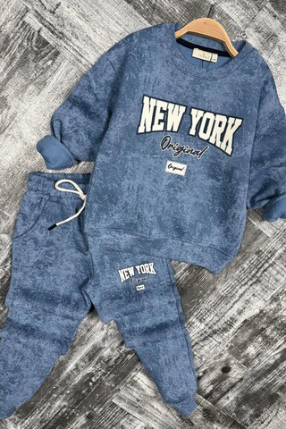 Turuncu Gardrop 5-14 Yaş New York Batik Desen Erkek Çocuk Takım Mavi Mavi