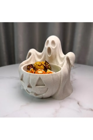 Halloween Cadılar Bayramı Dekoratif Hayaletli Balkabağı Şekerlik Kase Masa Üstü Dekor
