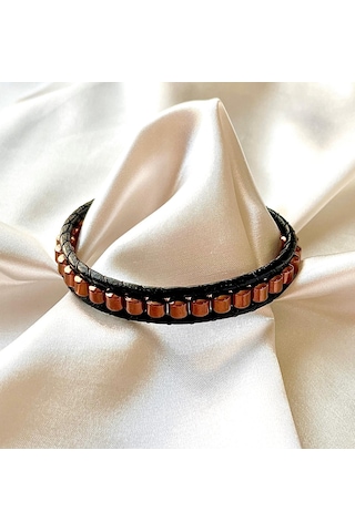 %100 Deri&hematit&çelik Kombinli Erkek Bileklik Boyut Net 21cm Siyah - Kahverengi