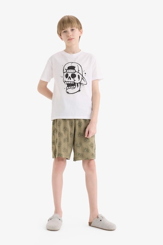 Defacto %100 Pamuklu Regular Fıt Desenli Beli Lastikli Pijama Takımı Erkek Çocuk E0019A825SM Beyaz