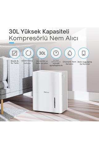 30l/gün Akıllı Nem Alma Cihazı Wi-fi, Uygulama, Sürekli Tahliye Ve Otomatik Nem Sensörü