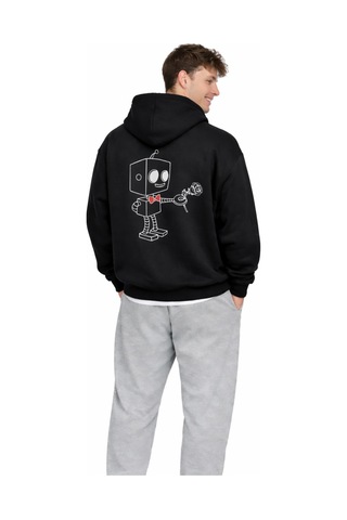 Nevermınd Robot Baskılı Sevgili Kombini Oversize Hoodie Seti Kadın Erkek Unisex Siyah Siyah