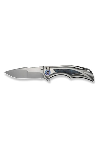 We Knife Tighe Down Gray Titanium Integral Handle With Black & Blue Carbon Fiber Inlay Stonewashed Bohler M390 Blade Drop Point Kamp Çakı Gri