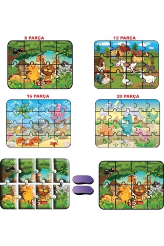 Diytoy 1481 Süper Renkli 4'Lü Puzzle Hayvanlar / 8+12+16+24 Parça Puzzle