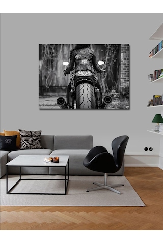 Kanvas Tablo Motosikletçi Ve Siyah Deri